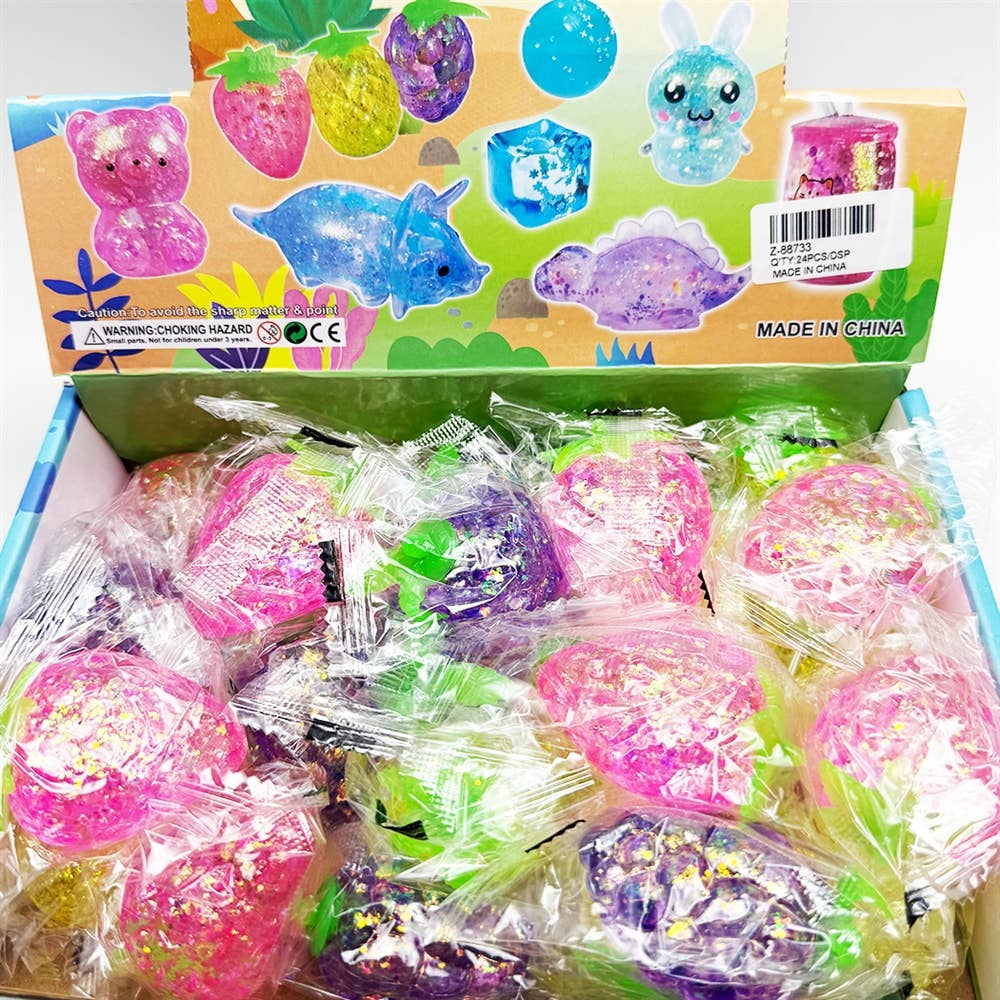 24 pcs Maltose Glittered Mini Fruit Squishy Toy