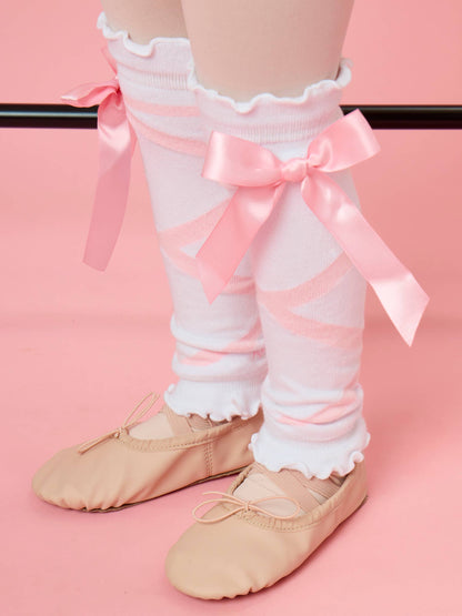 Girls White Ballet Bow Leg Warmers