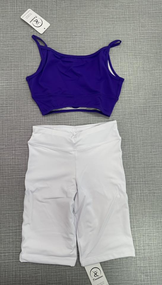 CY Purple Top & White Bike Shorts