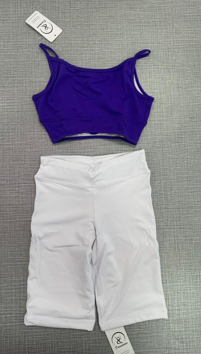CY Purple Top & White Bike Shorts