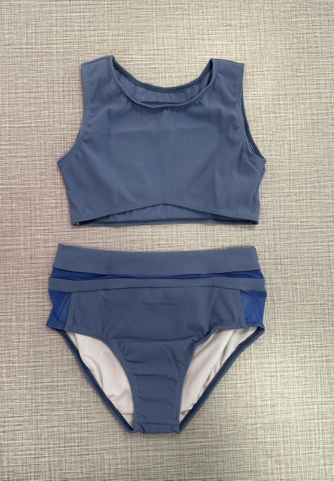 CY Steel Blue Tank Side Mesh Brief Set