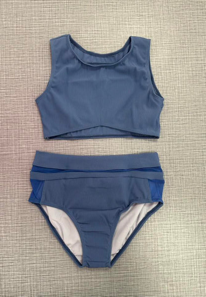 CY Steel Blue Tank Side Mesh Brief Set
