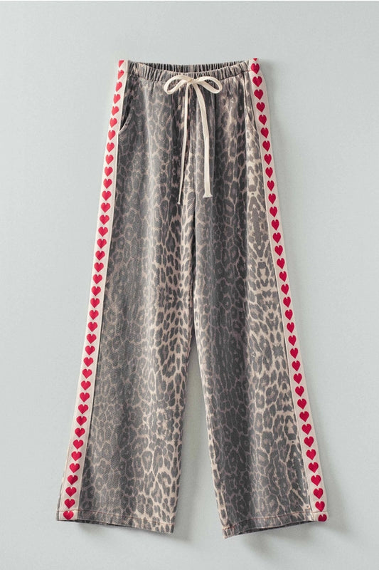 Leopard Print Heart Stripe Pant