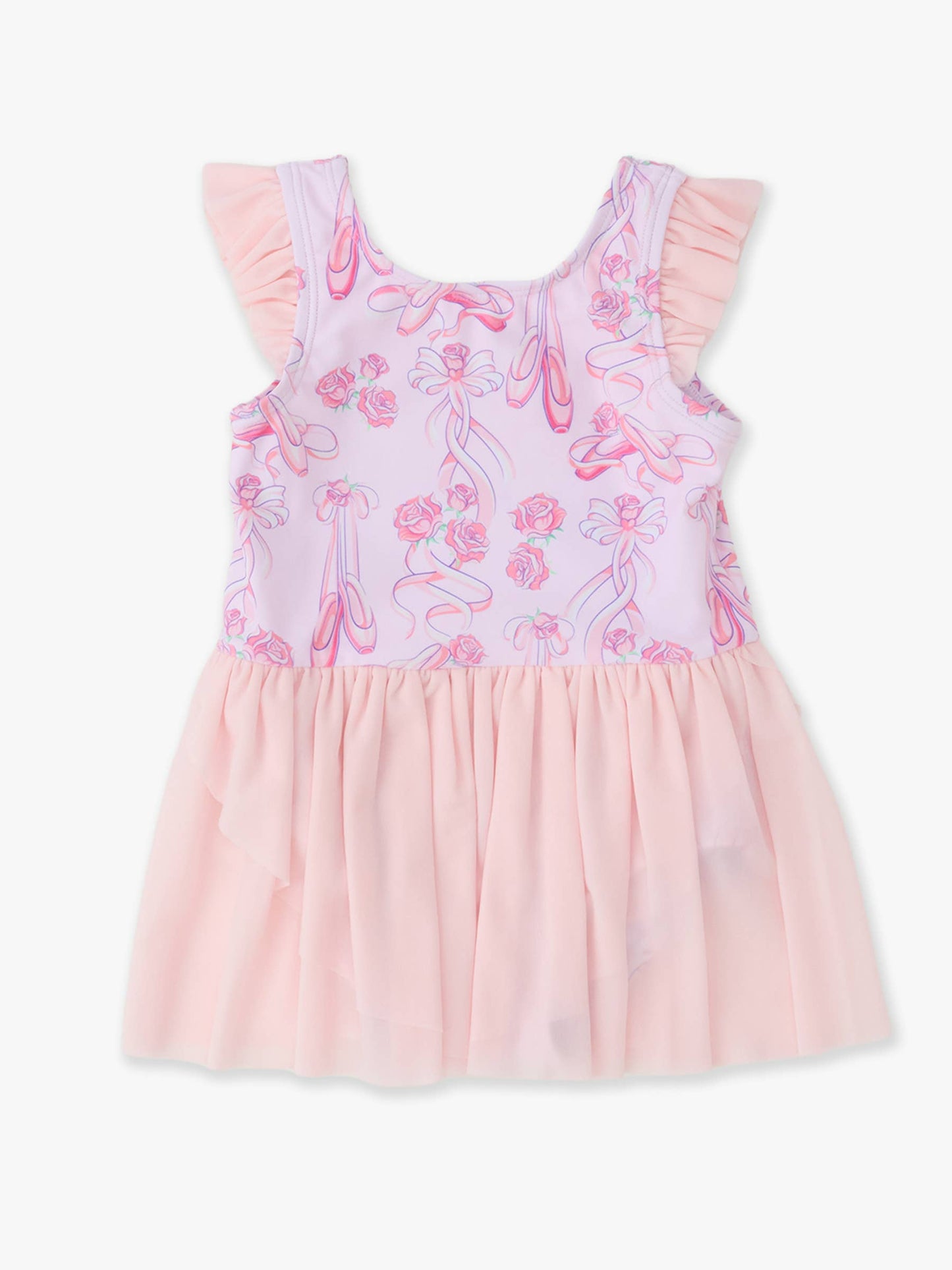 Girls Rosy Ballet Bows Flutter Sleeve Dance & Gymnastics Leotard