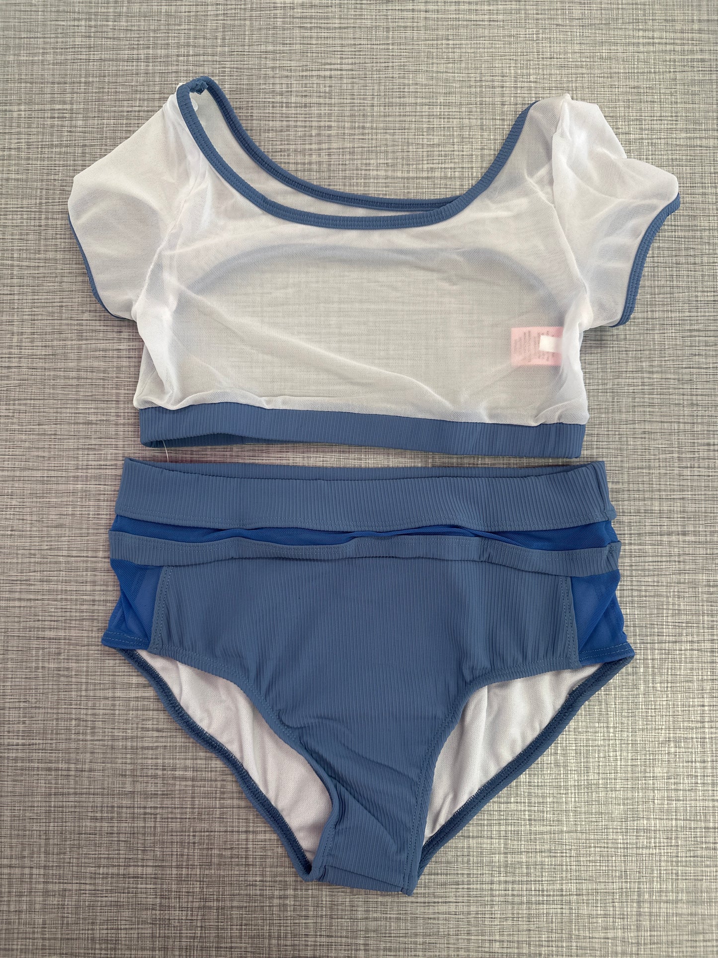 CY White Mesh Top & Steel Blue Mesh Side Brief Set ^