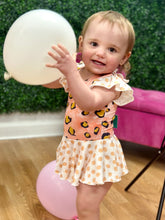 Load image into Gallery viewer, Blush Polka Dot Ruffle Sleeve Tutu Leotard
