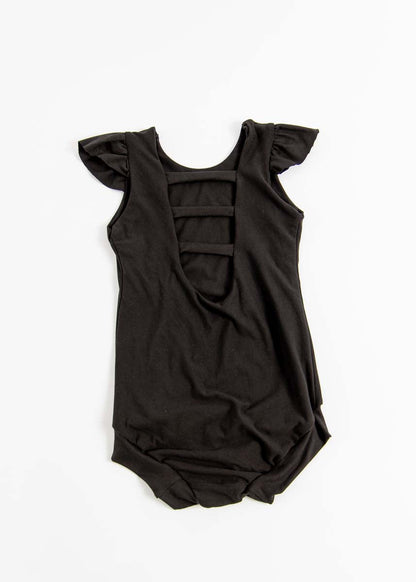 Black 3 Strap Flutter Leotard