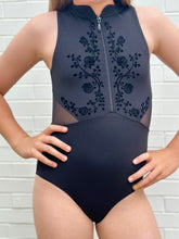 Load image into Gallery viewer, Mock Neck Zip Front Mesh Back Tank Leotard #CL0525
