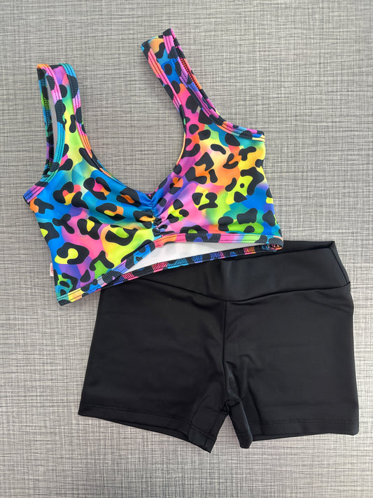 Demi Neon Jungle Bra Top & Black Short Set