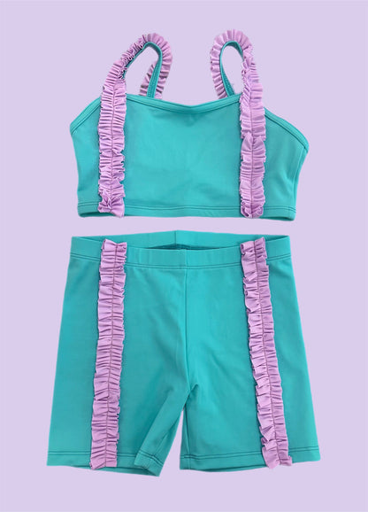Custom Made Mint & Lilac Ruffle Short Set