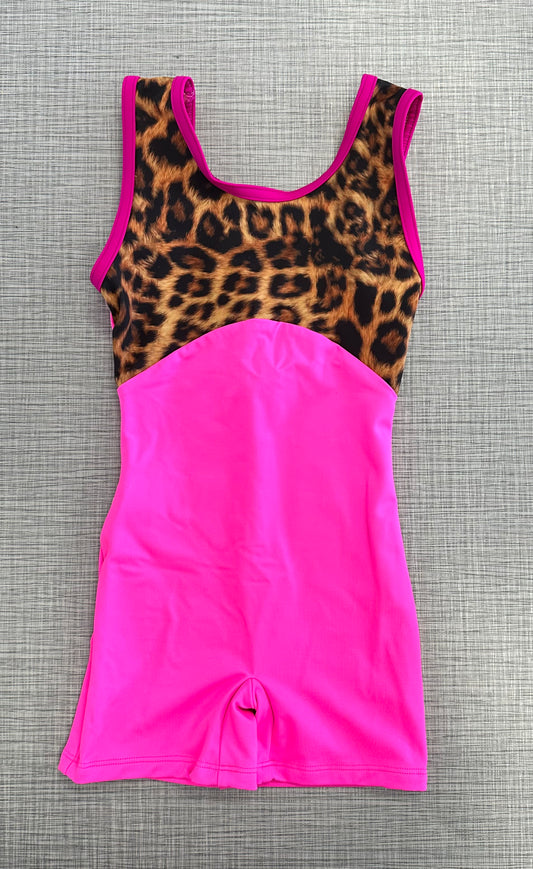 Neon Pink Cheetah Biketard