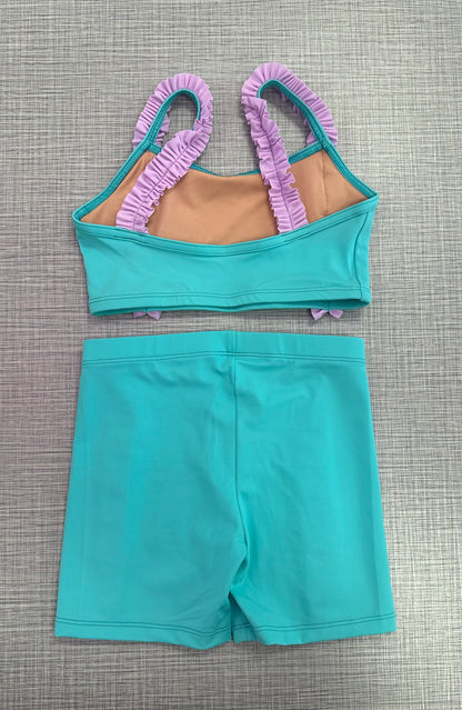 Custom Made Mint & Lilac Ruffle Short Set