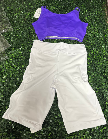 CY Purple Top & White Bike Shorts ^