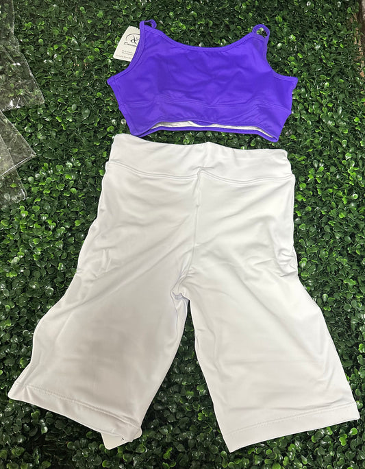 CY Purple Top & White Bike Shorts ^