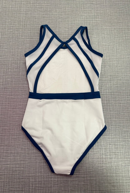 CY White & Blue Trim Leotard