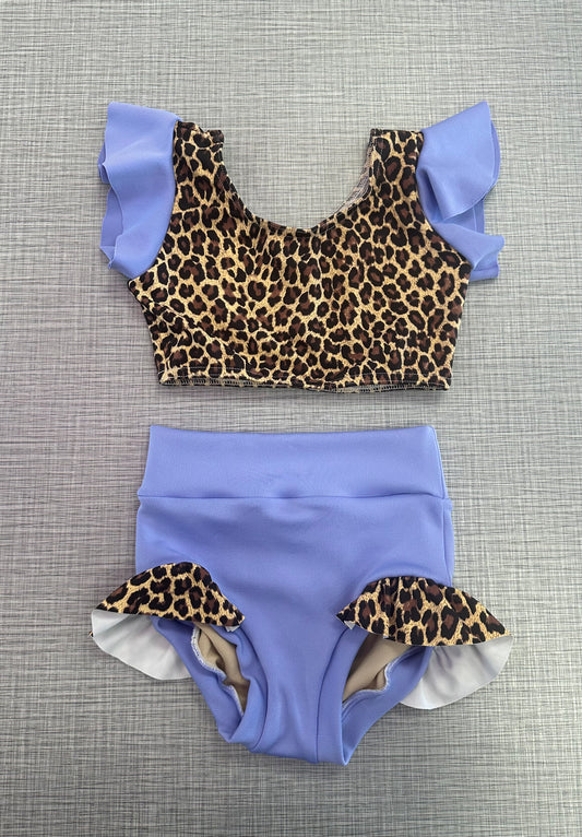 Ruffle Sleeve Lilac Cheetah Brief Set