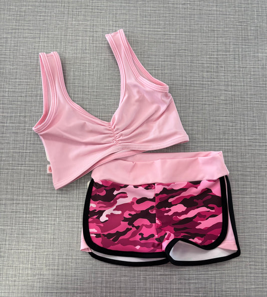 Demi Pink Bra Top & Camo Short Set
