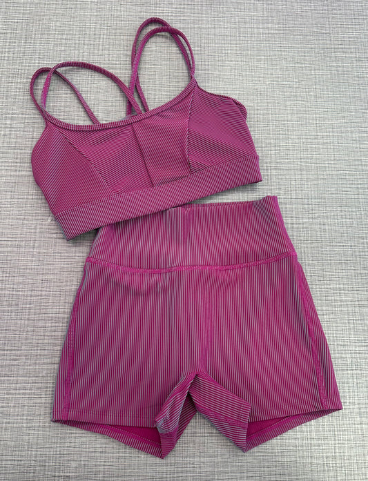 Striped Criss Cross Bra Top & High Waist Short Set