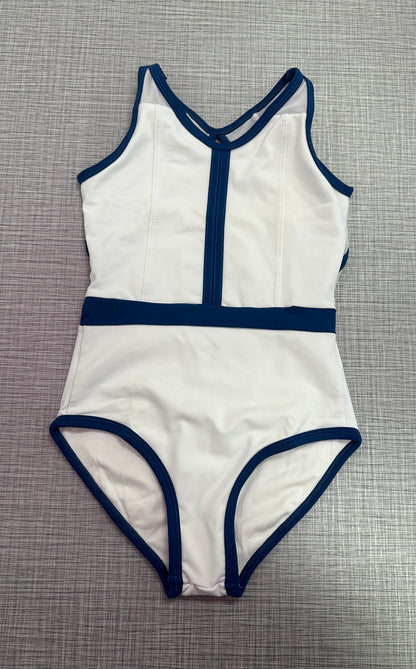CY White & Blue Trim Leotard