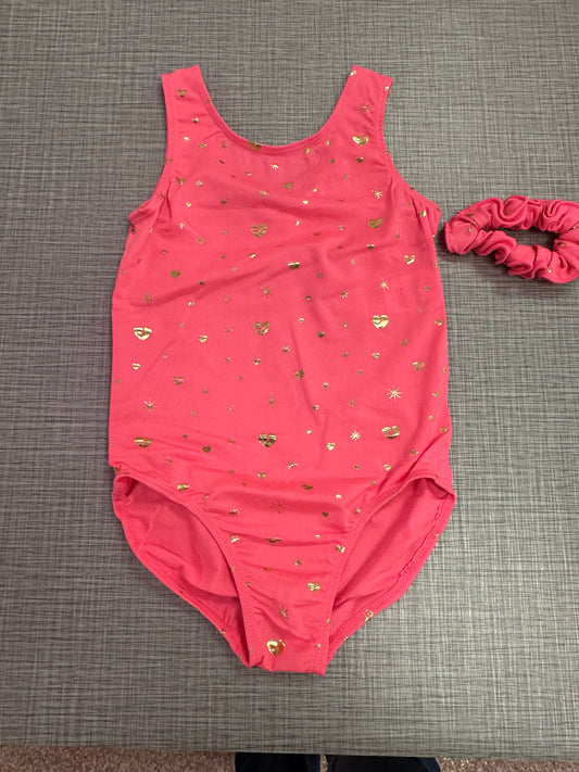 Pink Leotard w/ Gold Hearts