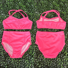 Load image into Gallery viewer, 6-7 Neon Coral Lace Brief Set
