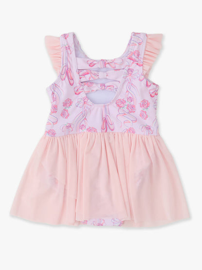 Girls Rosy Ballet Bows Flutter Sleeve Dance & Gymnastics Leotard