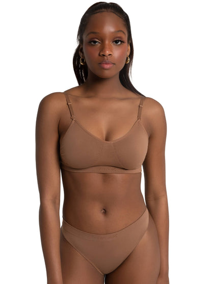 Mocha Medium Seamless Clear Back Bra