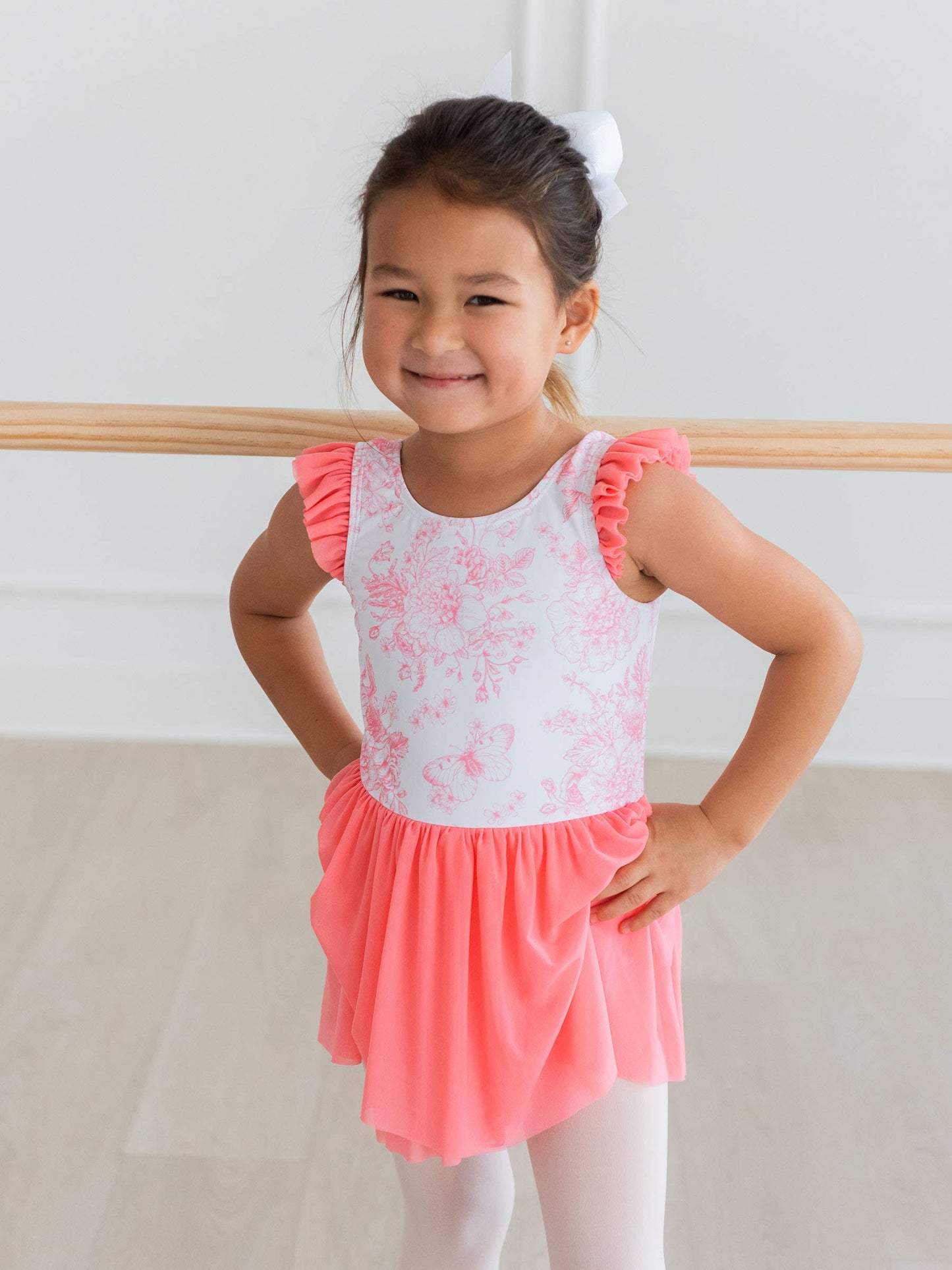 Girls Bubblegum Butterfly Garden Toile Flutter Sleeve Dance & Gymnastics Leotard