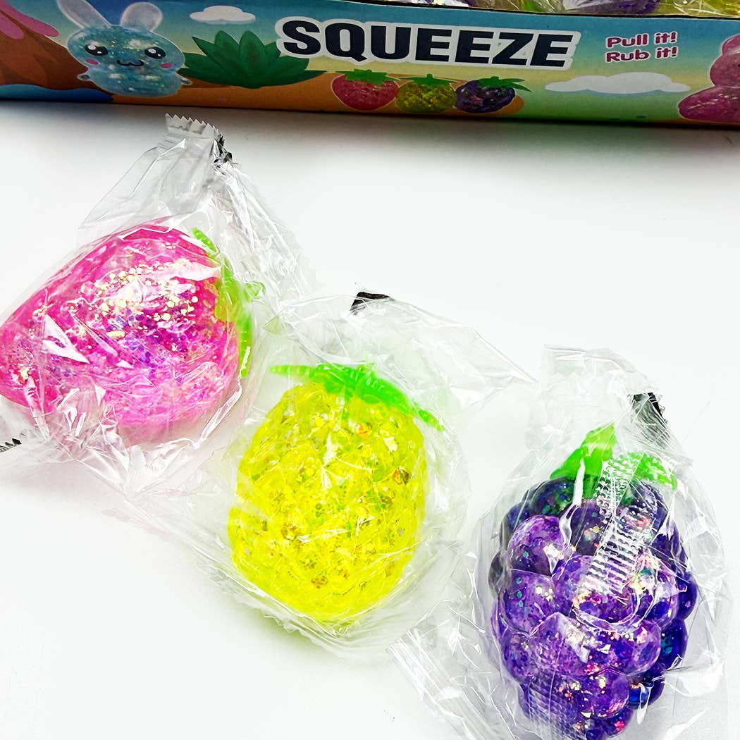 24 pcs Maltose Glittered Mini  Fruit Squishy Toy